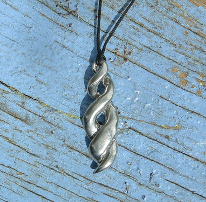 Triple Infinity Loop Pendant Necklace (Twist of Life), Handcast Pewter Pendant on Adjustable Waxed Cord