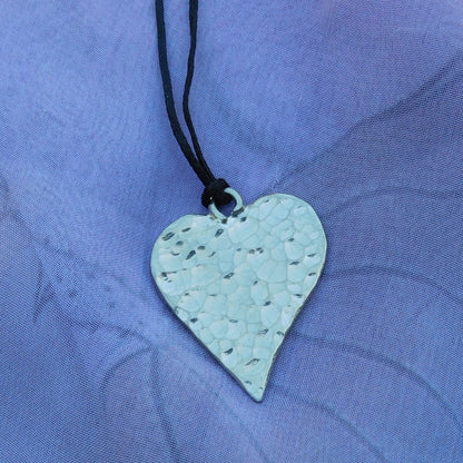 Hammered Heart Pendant Necklace, Handcast Pewter on Adjustable Waxed Cord
