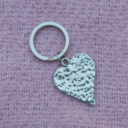 Hammered Pewter Heart Keyring, Hand Cast in Finest Pewter, by William Sturt