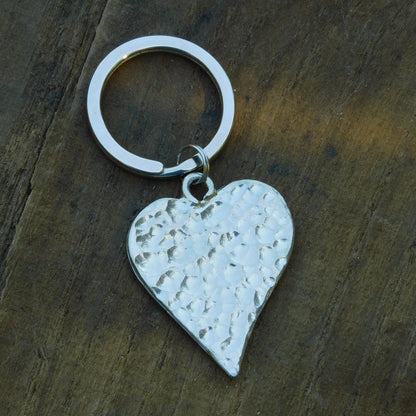 Hammered Pewter Heart Keyring, Hand Cast in Finest Pewter, by William Sturt