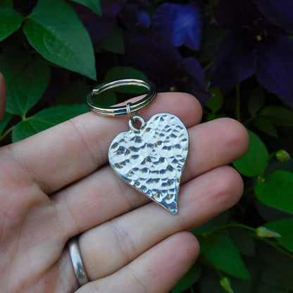 Hammered Pewter Heart Keyring, Hand Cast in Finest Pewter, by William Sturt