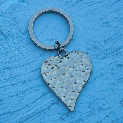 Hammered Pewter Heart Keyring, Hand Cast in Finest Pewter, by William Sturt