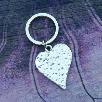Hammered Pewter Heart Keyring, Hand Cast in Finest Pewter, by William Sturt