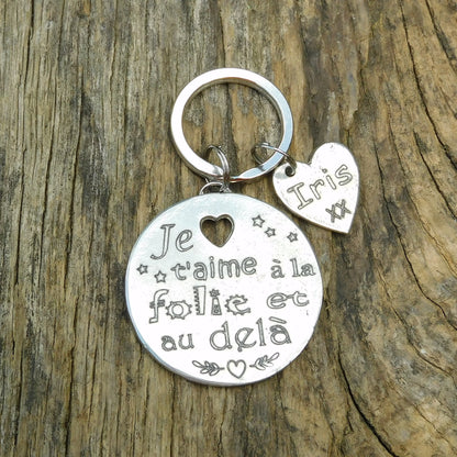 French Keyring, Je t'Aime à la Folie et au-Delà, Personnalised Keyring, Handmade, in Fine Pewter, by William Sturt