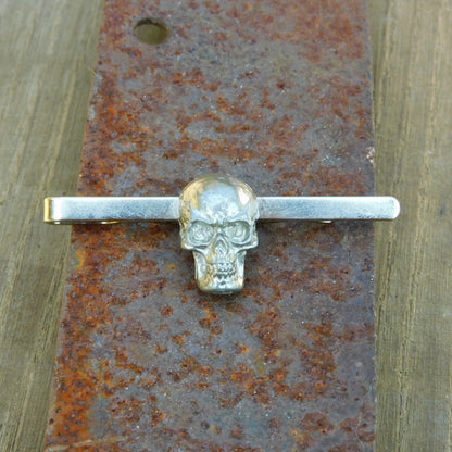Skull Tie Clip, Handcast Pewter Tie Clip, Polished Finish