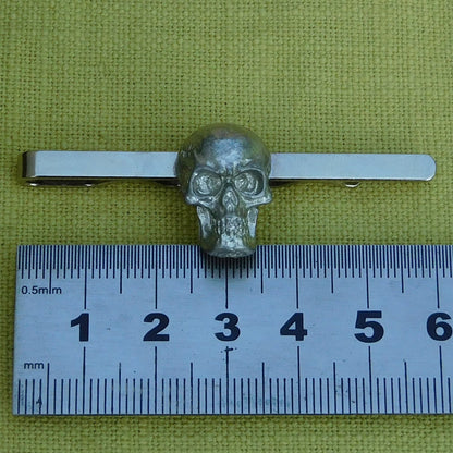 Skull Tie Clip, Handcast Pewter Tie Clip, Polished Finish