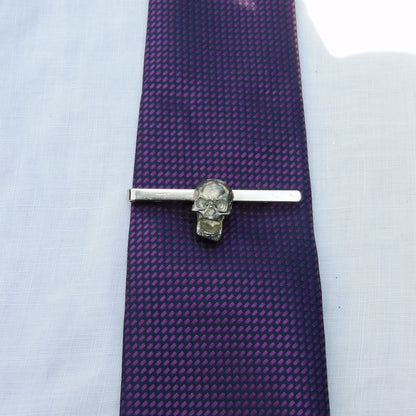 Skull Tie Clip, Handcast Pewter Tie Clip, Polished Finish