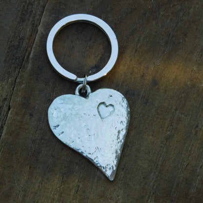 Hammered Pewter Heart Keyring, Hand Cast in Finest Pewter, by William Sturt