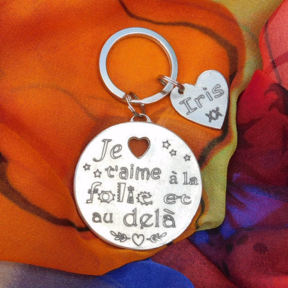French Keyring, Je t'Aime à la Folie et au-Delà, Personnalised Keyring, Handmade, in Fine Pewter, by William Sturt