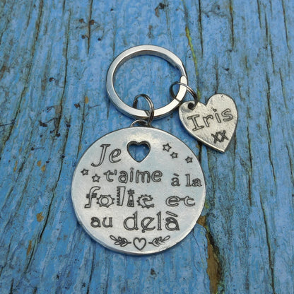 French Keyring, Je t'Aime à la Folie et au-Delà, Personnalised Keyring, Handmade, in Fine Pewter, by William Sturt