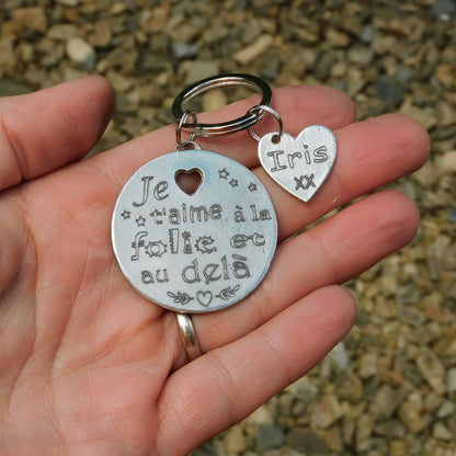 French Keyring, Je t'Aime à la Folie et au-Delà, Personnalised Keyring, Handmade, in Fine Pewter, by William Sturt