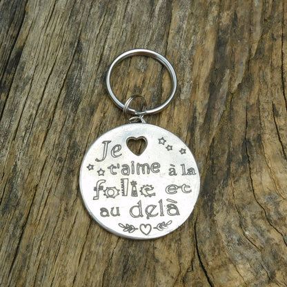 French Keyring, Je t'Aime à la Folie et au-Delà, Personnalised Keyring, Handmade, in Fine Pewter, by William Sturt