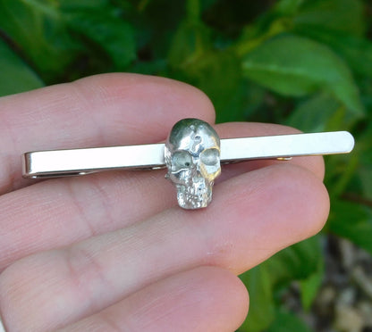 Skull Tie Clip (Smaller Design), Handcast Pewter Tie Clip, Polished Finish