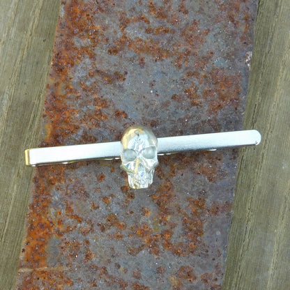 Skull Tie Clip (Smaller Design), Handcast Pewter Tie Clip, Polished Finish