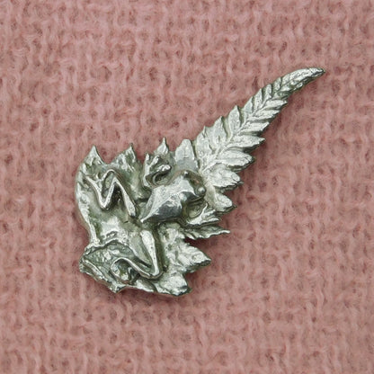 Frog on Leaf Brooch, Handcast Pewter Brooch, Polished Finish