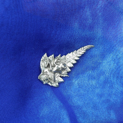 Frog on Leaf Brooch, Handcast Pewter Brooch, Polished Finish