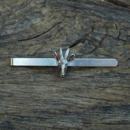 Goat Head Tie Clip (Smaller), Handcast Pewter Tie Clip, Polished Finish