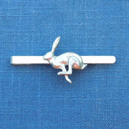 Running Hare Tie Clip, Handcast Pewter Tie Clip, Polished Finish