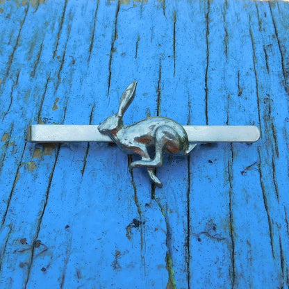 Running Hare Tie Clip, Handcast Pewter Tie Clip, Polished Finish
