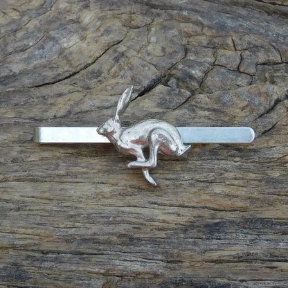 Running Hare Tie Clip, Handcast Pewter Tie Clip, Polished Finish