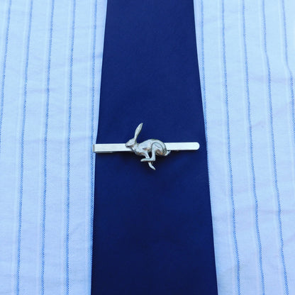 Running Hare Tie Clip, Handcast Pewter Tie Clip, Polished Finish