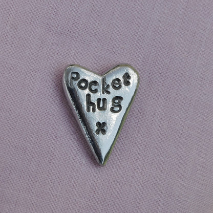 Pocket Hug, Heart Pocket Token, Handmade in Fine Pewter by William Sturt, Sent In Pretty Organza Bag