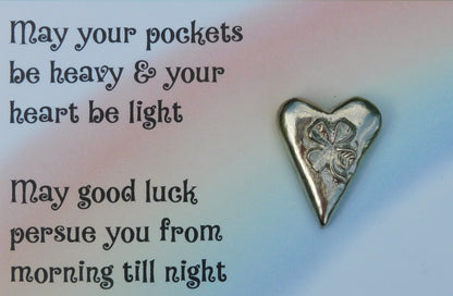 Lucky Four Leaf Clover, Good Luck Pocket Token, Handmade in Finest Pewter, by William Sturt
