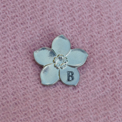Personalised Forget-Me-Not Brooch, Handcast Pewter Brooch, Polished Finish
