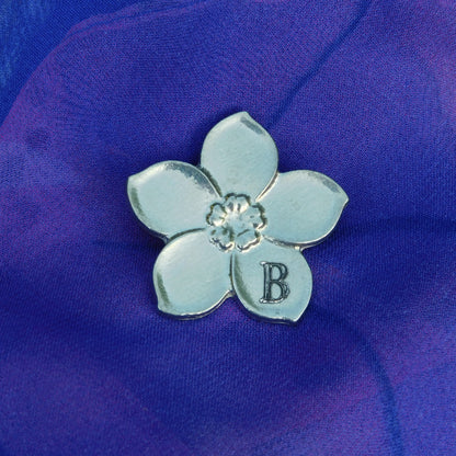 Personalised Forget-Me-Not Brooch, Handcast Pewter Brooch, Polished Finish