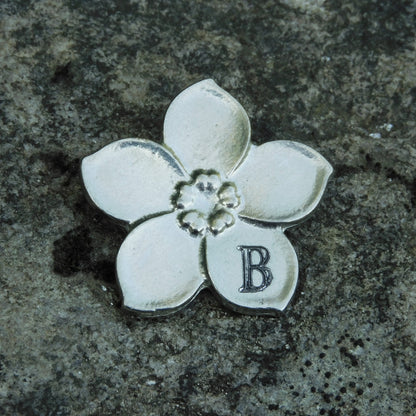 Personalised Forget-Me-Not Brooch, Handcast Pewter Brooch, Polished Finish