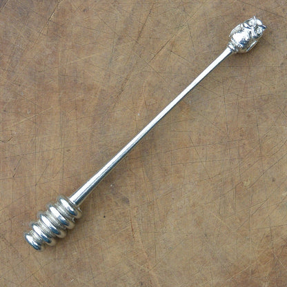 Owl Honey Dipper, Handcast, In Finest Pewter, By William Sturt