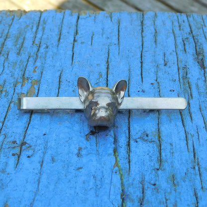 French Bulldog Head Tie Clip, Handcast Pewter Tie Clip, Polished Finish