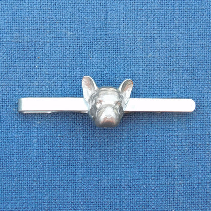 French Bulldog Head Tie Clip, Handcast Pewter Tie Clip, Polished Finish