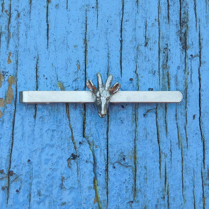 Goat Head Tie Clip (Smaller), Handcast Pewter Tie Clip, Polished Finish