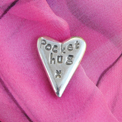 Pocket Hug, Heart Pocket Token, Handmade in Fine Pewter by William Sturt, Sent In Pretty Organza Bag