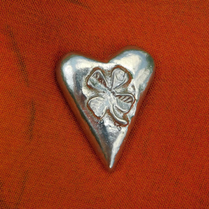 Lucky Clover on Heart Pocket Token, Irish Shamrock, Hand Cast in Finest Pewter by William Sturt.
