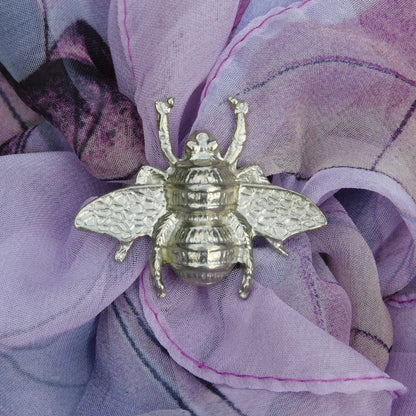Bee Scarf Ring, Handcast Pewter, Polished Finish