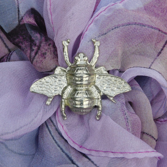 Bee Scarf Ring, Handcast Pewter, Polished Finish