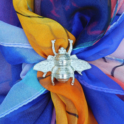 Bee Scarf Ring, Handcast Pewter, Polished Finish