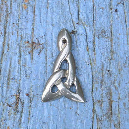 Celtic Knot Brooch (Triangular Love Knot), Handcast Pewter, Polished Finish