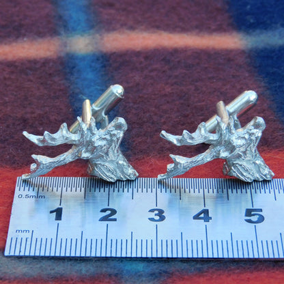 Stag Head Cufflinks, Handcast Pewter Cufflinks, Polished Finish