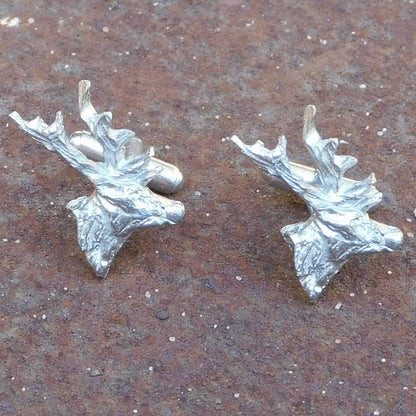 Stag Head Cufflinks, Handcast Pewter Cufflinks, Polished Finish