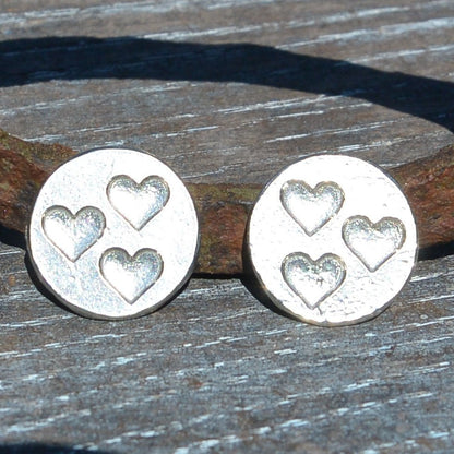Three Heart Cufflinks, Handcast Pewter Cufflinks, Polished Finish