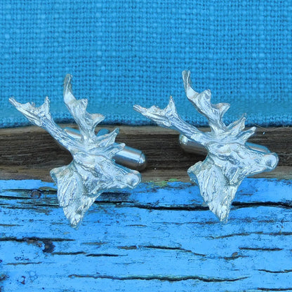 Stag Head Cufflinks, Handcast Pewter Cufflinks, Polished Finish