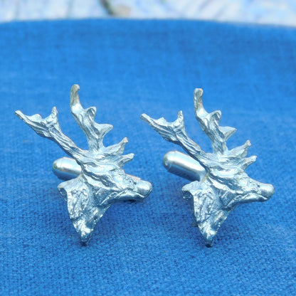 Stag Head Cufflinks, Handcast Pewter Cufflinks, Polished Finish