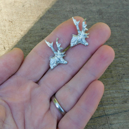 Stag Head Cufflinks, Handcast Pewter Cufflinks, Polished Finish