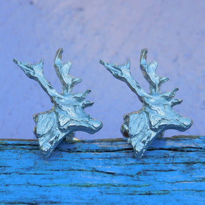 Stag Head Cufflinks, Handcast Pewter Cufflinks, Polished Finish