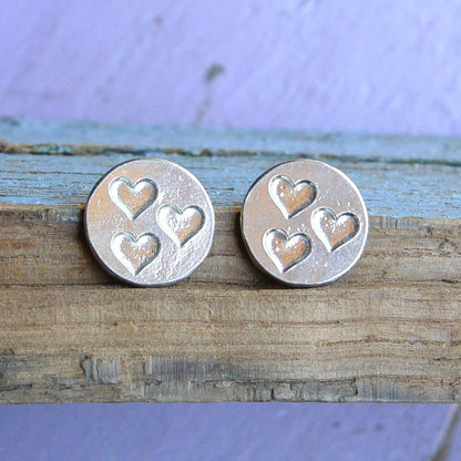 Three Heart Cufflinks, Handcast Pewter Cufflinks, Polished Finish