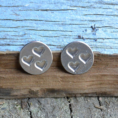 Three Heart Cufflinks, Handcast Pewter Cufflinks, Polished Finish