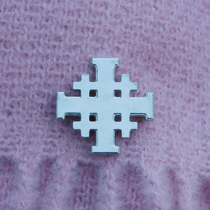 Jerusalem Cross Brooch, Handcast Pewter, Polished Finish